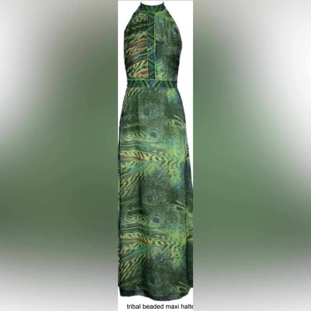 Sheri Bodell Vibrant peacock with sequin accented beading gown - Picture 5 of 12